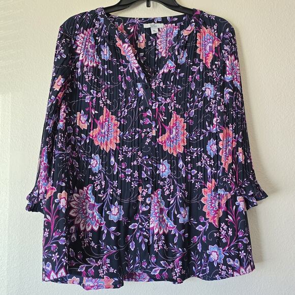 croft & barrow Tops - Croft & Barrow Women's Petite XL Floral Button Down Dress Top Purple Career Work